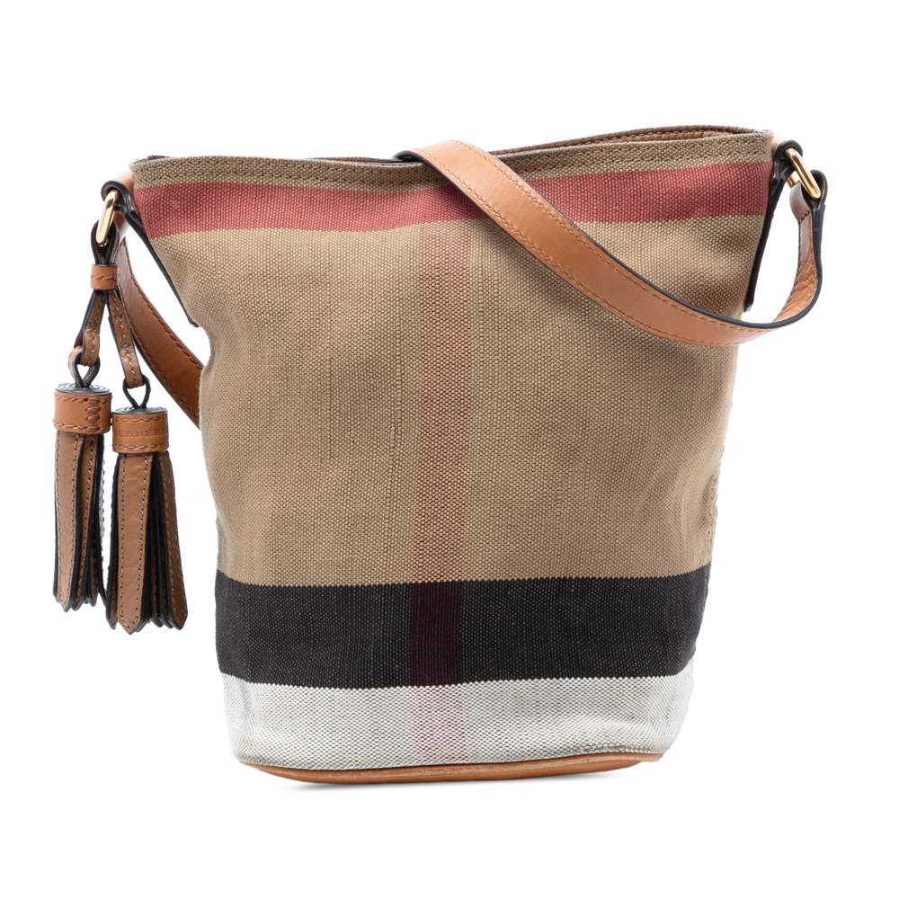 Pre-Loved Burberry Mini Mega Check Canvas Ashby Tassel Bucket Bag